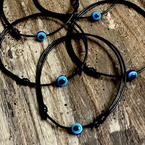 Bundle of 2 Evil Eye Black string adjustable bracelet mans OS